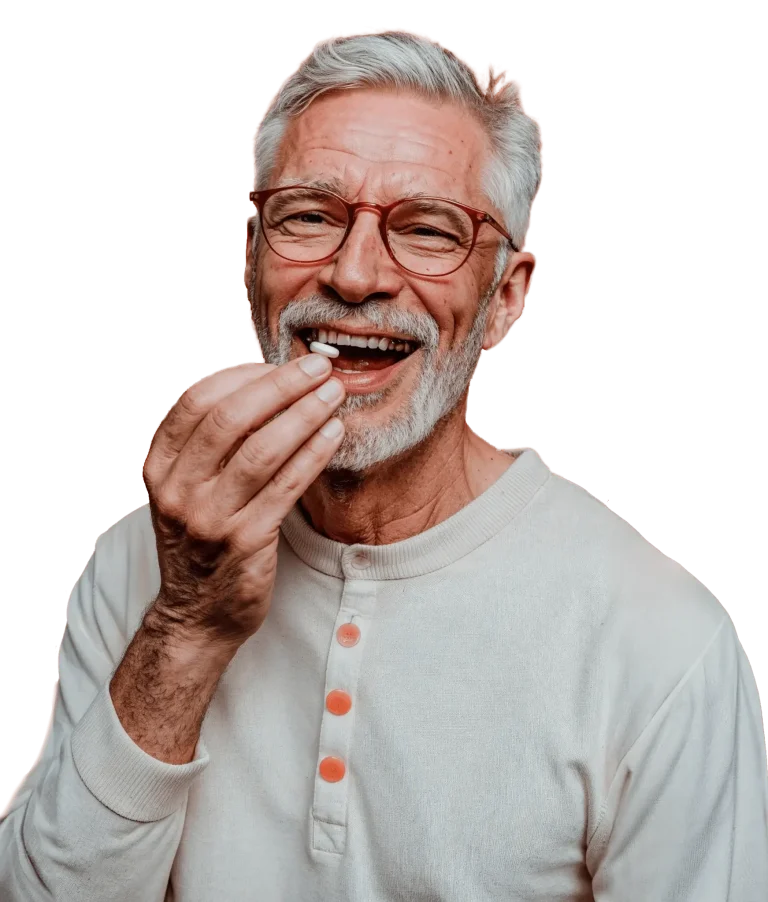 Old man eating hair growth tablet